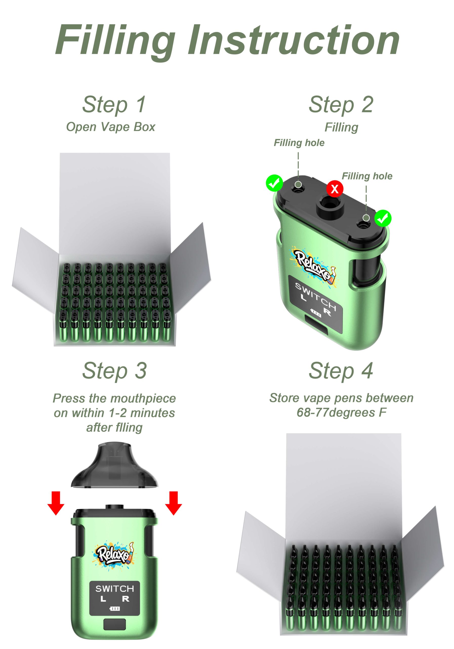 Disposable Vape Pen Dual Tank All Glass Vape Cartridges D3 filling instruction